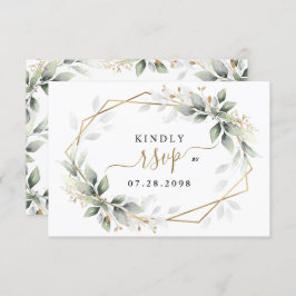 Greenery & Gold Three Meal Choice Rustic Wedding RSVP Kaartje