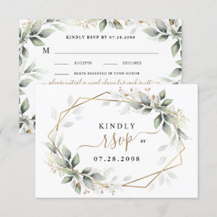 Greenery & Gold Three Meal Choice Rustic Wedding RSVP Kaartje