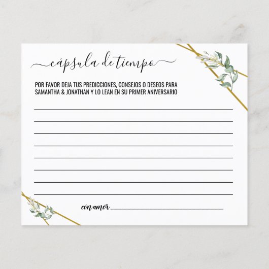 Greenery Gold Time capsule advies tweetalige kaart (Achterkant)