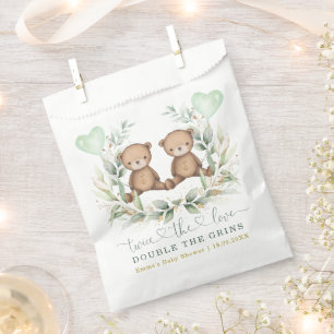 Greenery Gold Twin Teddy Bear-ballon Baby shower Bedankzakje