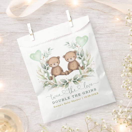 Greenery Gold Twin Teddy Bear-ballon Baby shower Bedankzakje (Geknipt)