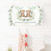 Greenery Gold Twin Teddy Bears Baby shower Welkom Spandoek (Insitu)