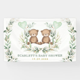 Greenery Gold Twin Teddy Bears Baby shower Welkom Spandoek