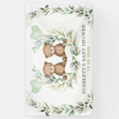 Greenery Gold Twin Teddy Bears Baby shower Welkom Spandoek (Verticaal)