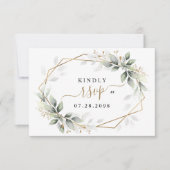 Greenery & Gold Two 2 Meal Choice Rustic Wedding RSVP Kaartje (Voorkant)