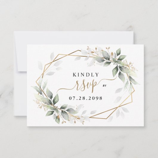 Greenery & Gold Two 2 Meal Choice Rustic Wedding RSVP Kaartje (Voorkant)