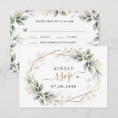 Greenery & Gold Two 2 Meal Choice Rustic Wedding RSVP Kaartje (Voorkant / Achterkant)
