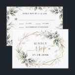 Greenery & Gold Two 2 Meal Choice Rustic Wedding RSVP Kaartje<br><div class="desc">Het ontwerp is uitgerust met een waterverf met een luchtmengsel van grijze bladeren en takken in verschillende groene tinten met bedrukte bladelementen. De rug kenmerkt passende takken over een goud gekleurd geometrisch lijst. Dit ontwerp biedt twee (twee) maaltijden. Buffet en 3 (drie) maaltijden zijn ook beschikbaar. Uitzicht de verbinding van...</div>