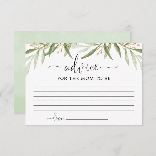 Greenery Gold verlaat Advies voor moeder ouders Informatiekaartje (Voorkant / Achterkant)