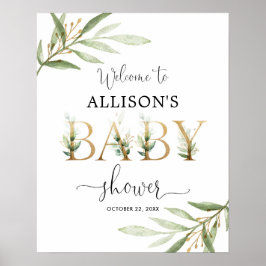 Greenery Gold verlaat baby shower welkomstteken Poster
