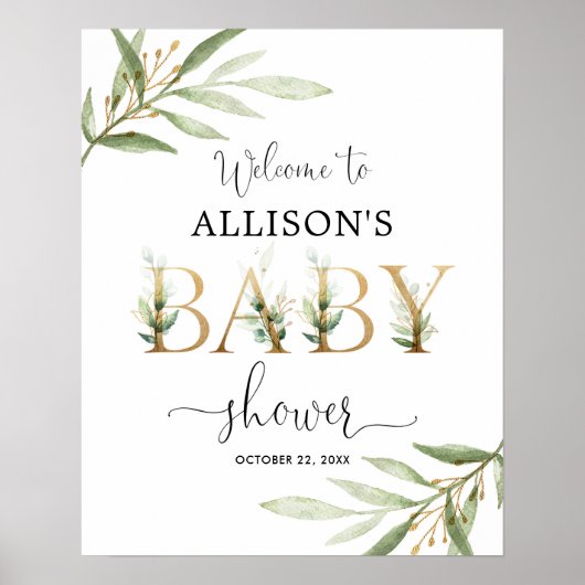 Greenery Gold verlaat baby shower welkomstteken Poster (Voorkant)