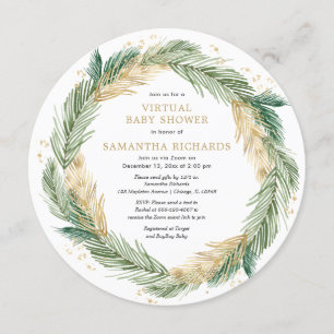Greenery Gold Virtual Baby shower Winter Kaart