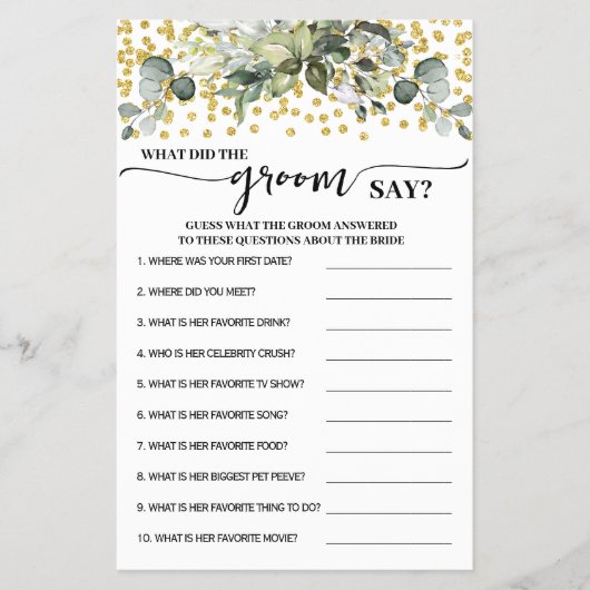 Greenery Gold Wat zei de bruidegom zeggen douche s Flyer (Voorkant)