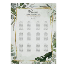 Greenery gold watercolour wedding seating chart perfect poster