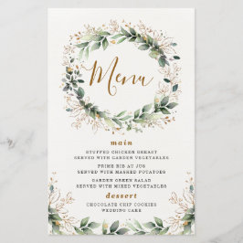 Greenery Gold Waterverf Leaf Wedding Menu Kaarten