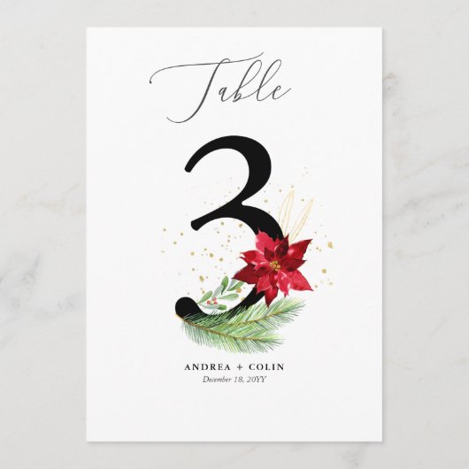 Greenery + Gold Waterverf Vakantie Tabel Nummer 3 Programmakaart (Achterkant)