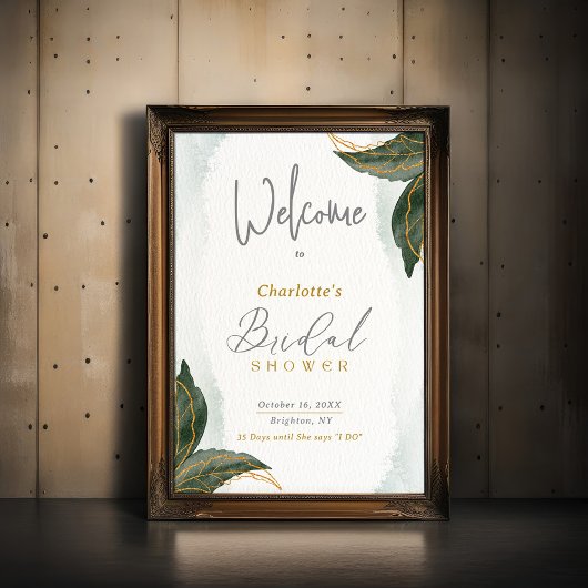 Greenery Gold Waterverf Vrijgezellenfeest Welkom Poster