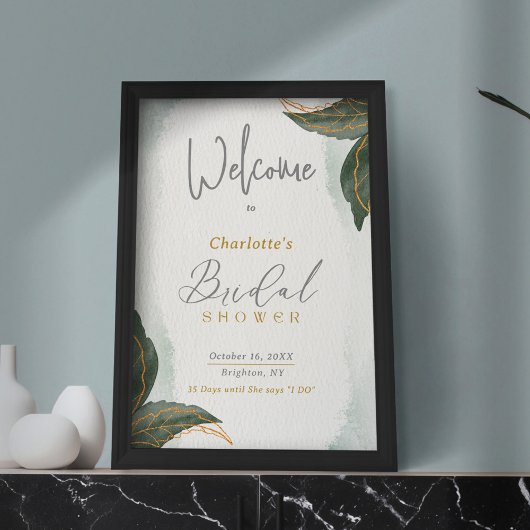 Greenery Gold Waterverf Vrijgezellenfeest Welkom Poster