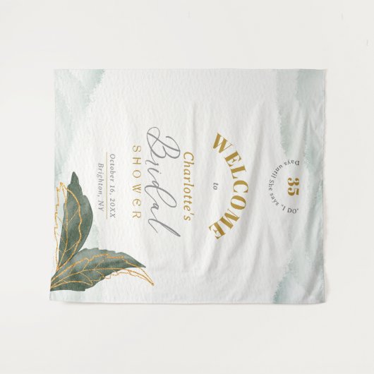 Greenery Gold Waterverf Vrijgezellenfeest Welkom Wandkleed (Voorkant (horizontaal))