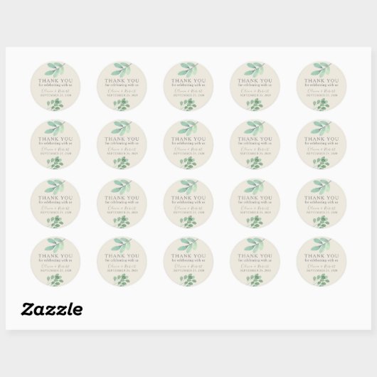 Greenery Gold Wedding Bedankt Sticker (Vel)