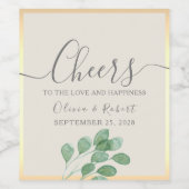 Greenery Gold Wedding Cheers Wijnlabel Wijn Etiket (Enkel label)