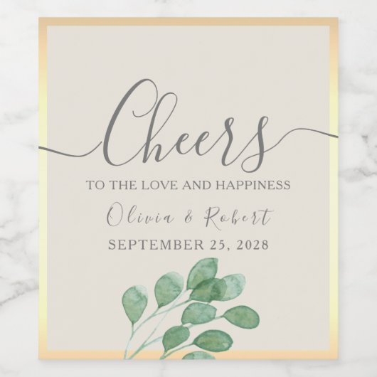 Greenery Gold Wedding Cheers Wijnlabel Wijn Etiket (Enkel label)