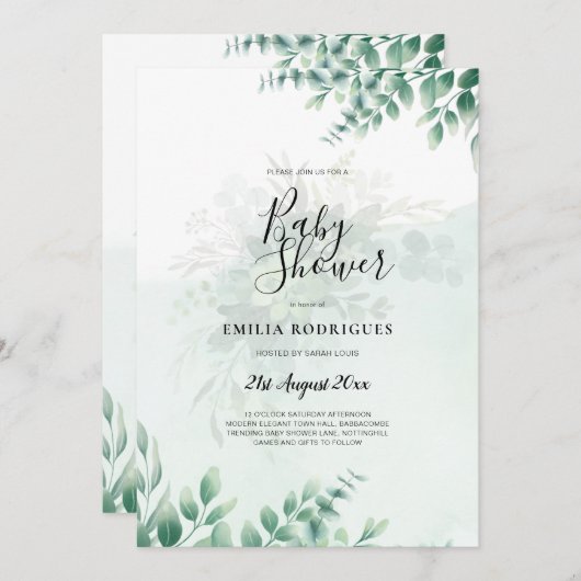 Greenery Gold Wedding Eucalyptus lekt QR CODE Kaart (Voorkant / Achterkant)