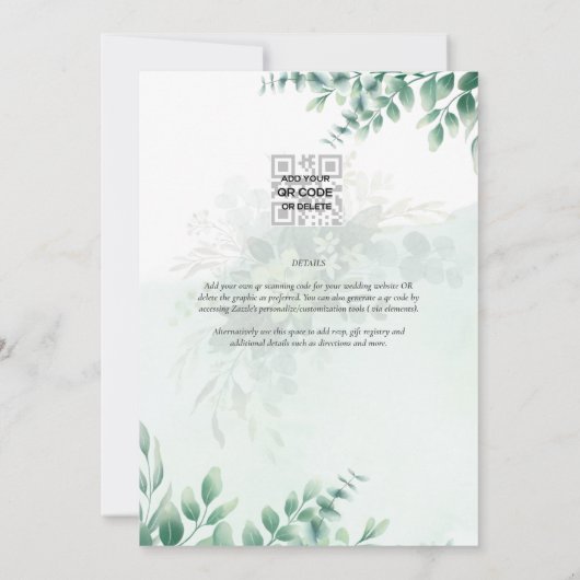 Greenery Gold Wedding Eucalyptus lekt QR CODE Kaart (Achterkant)