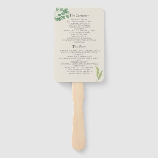 Greenery Gold Wedding Program Fan Handwaaier (Achterkant)