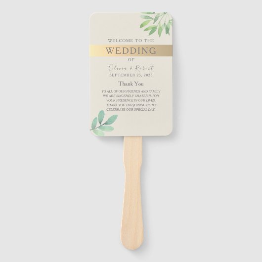 Greenery Gold Wedding Program Fan Handwaaier (Voorkant)