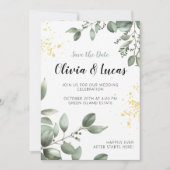 Greenery & Gold Wedding Uitnodigen met Script Font Kaart (Voorkant)