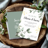 Greenery & Gold Wedding Uitnodigen met Script Font Kaart