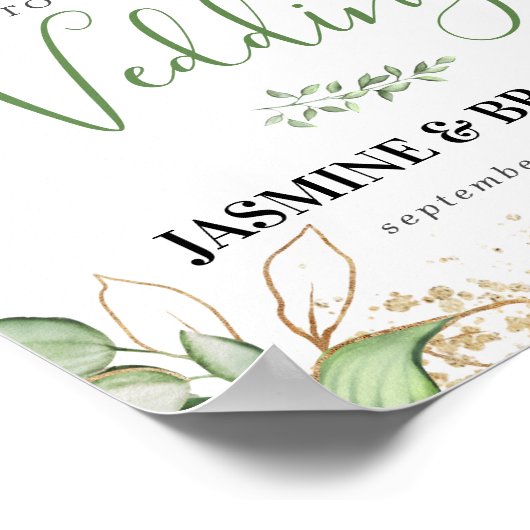 Greenery Gold Welcome Wedding Sjabloon Poster (Hoek)