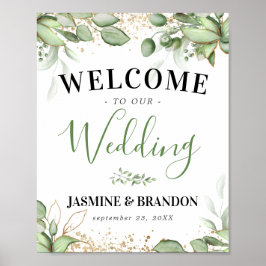 Greenery Gold Welcome Wedding Sjabloon Poster