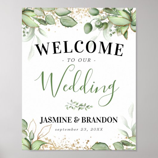 Greenery Gold Welcome Wedding Sjabloon Poster (Voorkant)