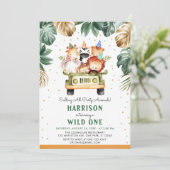 Greenery Gold Wild One Safari Animals 1e Bithday Kaart (Staand voorkant)