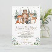 Greenery Gold Woodland Animals Baby shower per pos Kaart (Staand voorkant)