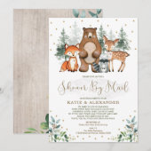 Greenery Gold Woodland Animals Baby shower per pos Kaart (Voorkant / Achterkant)