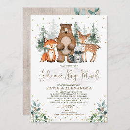 Greenery Gold Woodland Animals Baby shower per pos Kaart