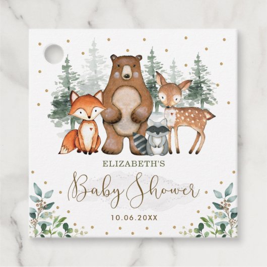 Greenery Gold Woodland Animals Forest Baby shower Bedankjes Labels (Voorkant)