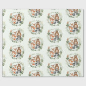 Greenery Gold Woodland Forest Baby Animals Cadeaupapier (Vlak)