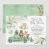 Greenery Gold Woodland rijden door Baby shower Kaart (Voorkant / Achterkant)