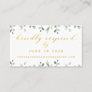 Greenery & Gold Writing Wedding Online RSVP-kaart Visitekaartje