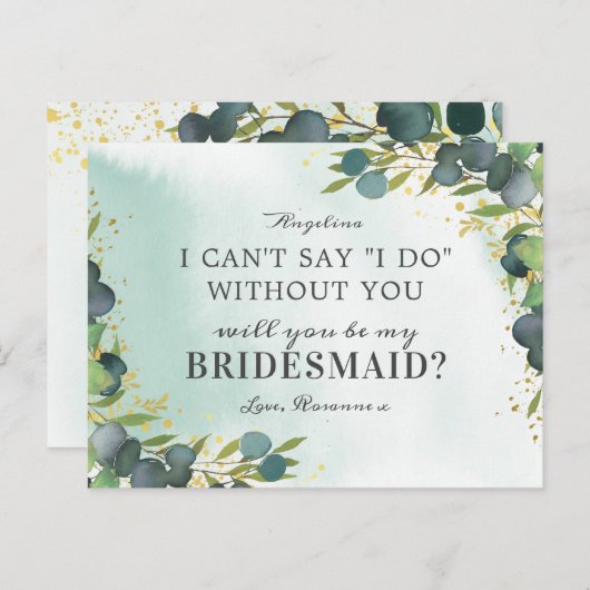 Greenery Gold zal je mijn bruidsmeisje uitnodiging (Voorkant / Achterkant)