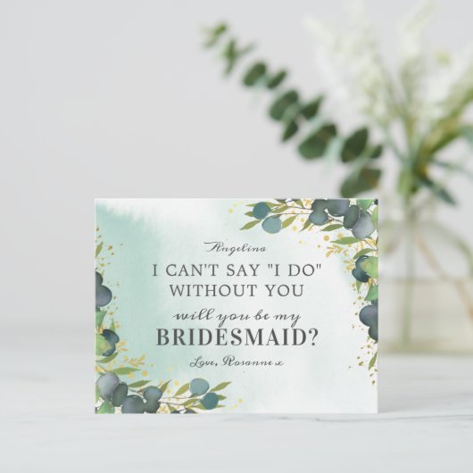 Greenery Gold zal je mijn bruidsmeisje uitnodiging (Staand voorkant)