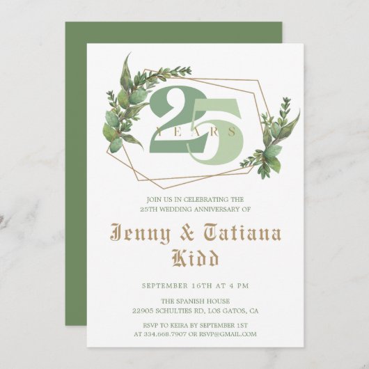 Greenery Golden Lijst 25e bruiloft Jubileum Kaart (Voorkant / Achterkant)