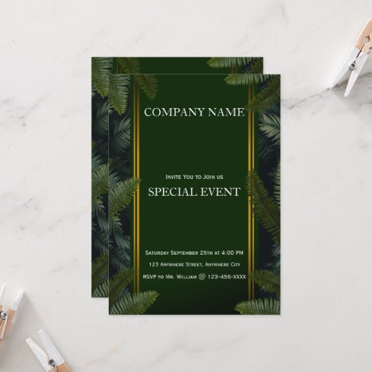 Greenery Golden Lijst Corporate Invitation Kaart (Voorkant / Achterkant in situ)