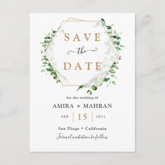 Greenery Golden Lijst Save the Date Briefkaart