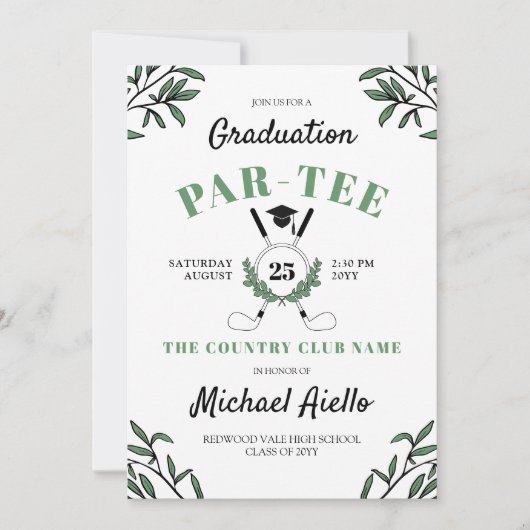 Greenery Golf Thed Graduation Party Kaart (Voorkant)