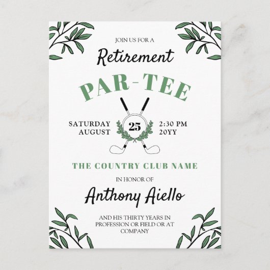Greenery Golf ThMED Retirement Par-T-shirt Briefkaart (Voorkant)